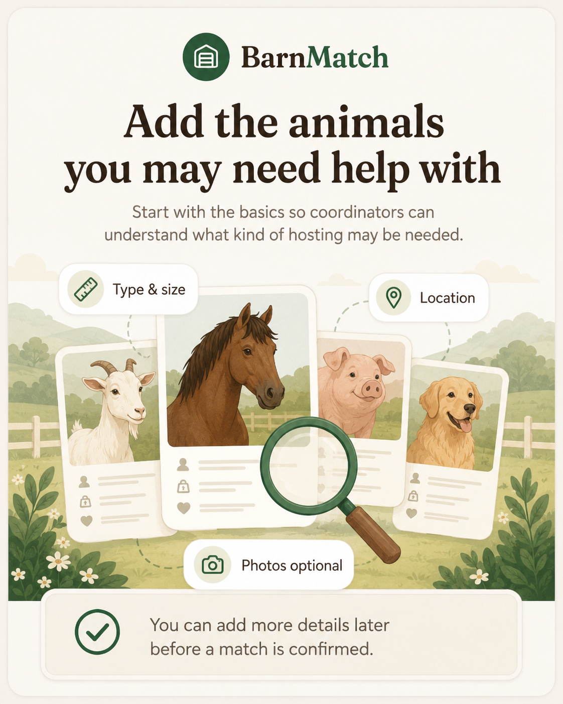 Add animals you may need help with